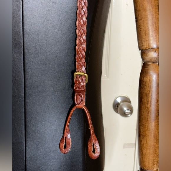 Vtg Polo Ralph Lauren Braided Leather Grain Adjustable Suspenders Brass Buckles​ - Picture 2 of 14